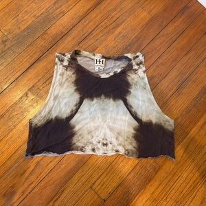 Haute Hippie Black and Cream Tie-Dye Tank Top